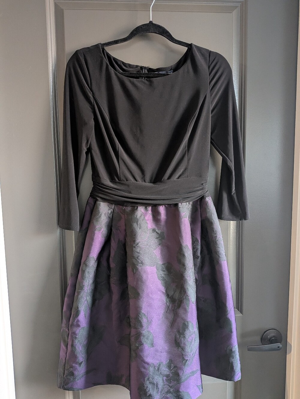 American Living Black and Purple Floral Fit-and-Flare Dress 8